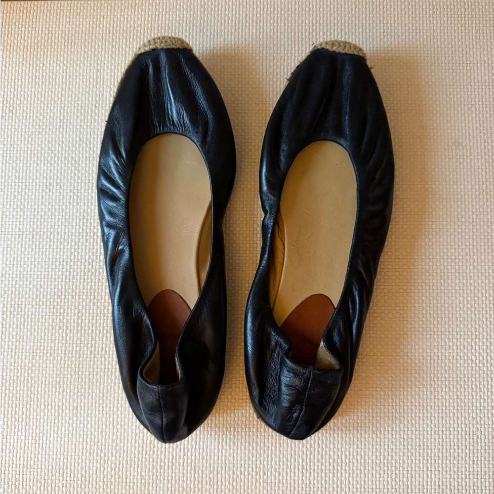 Christian Louboutin Black Leather Espadrille Ballet Flats